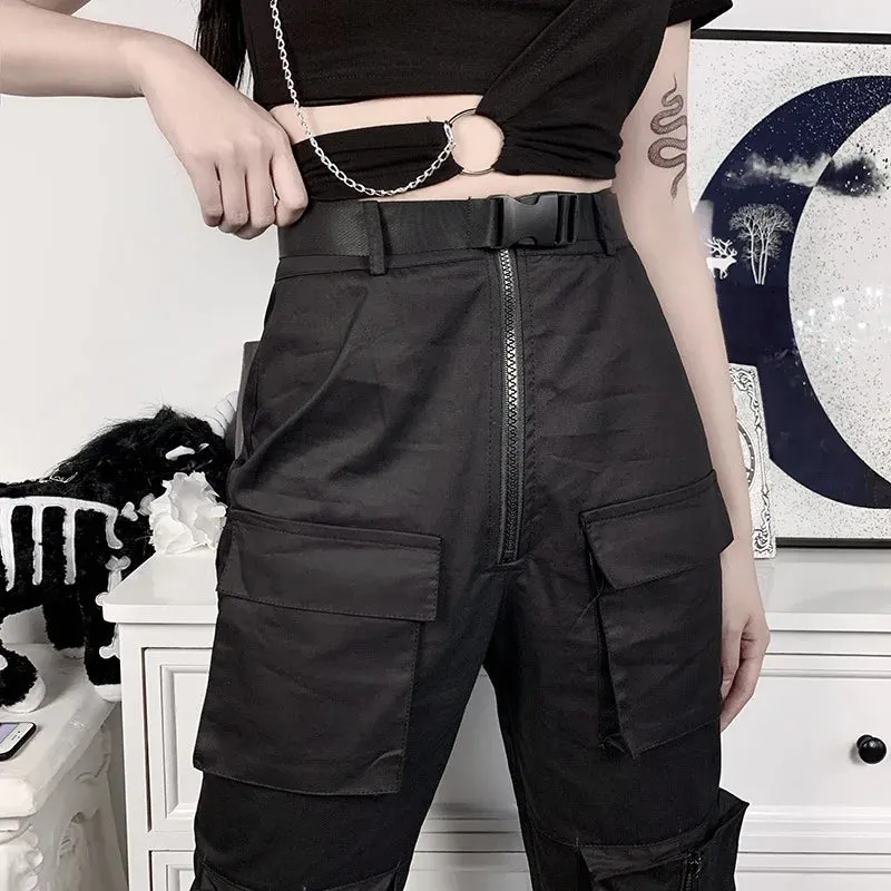 مجموعة اروين arwen&ajh group 2024  Joggers Ribbons Pants Black cargo slacks high waist sports pants Streetwear Hip Hop Casual Overalls Trousers Cool Safari Style