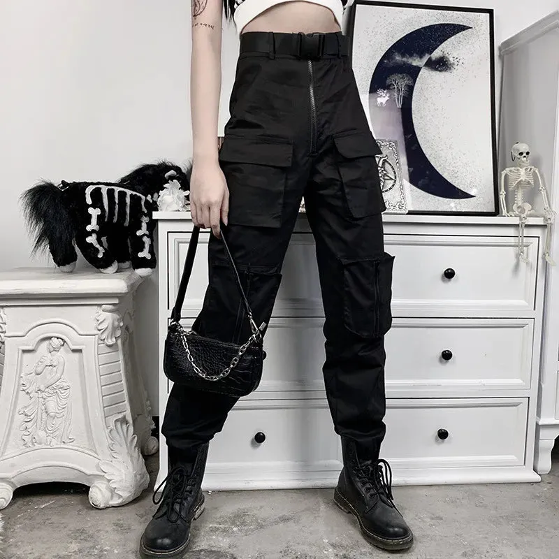 مجموعة اروين arwen&ajh group 2024  Joggers Ribbons Pants Black cargo slacks high waist sports pants Streetwear Hip Hop Casual Overalls Trousers Cool Safari Style