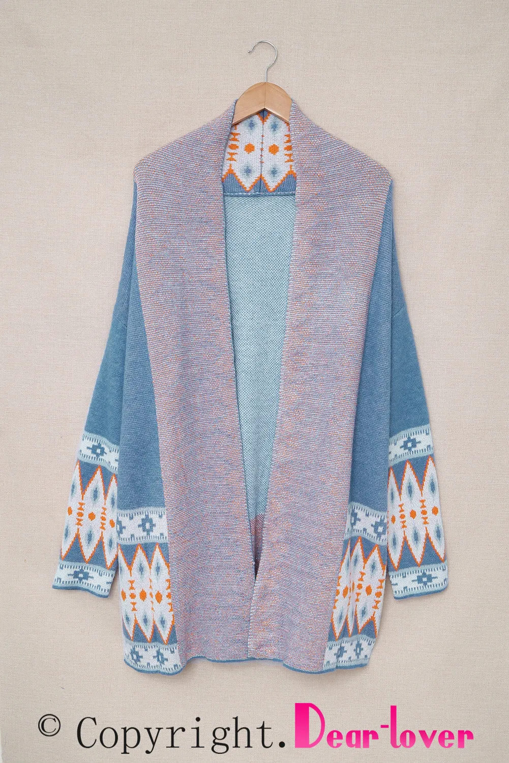 Aztec Print Open Front Knitted Cardigan