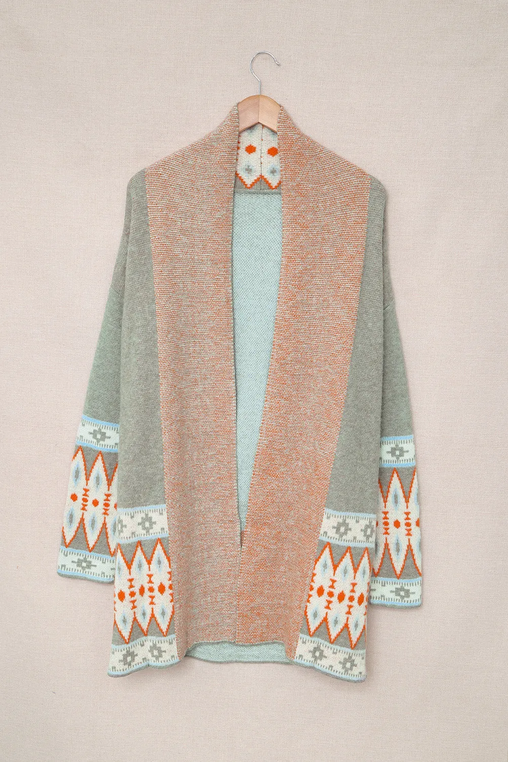 Aztec Print Open Front Knitted Cardigan