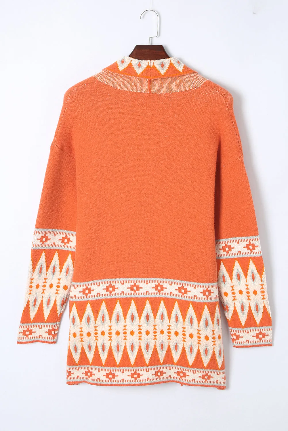 Aztec Print Open Front Knitted Cardigan