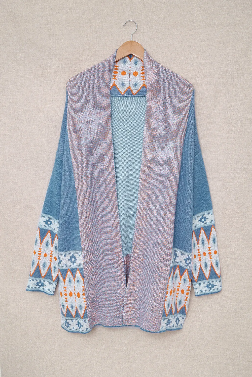 Aztec Print Open Front Knitted Cardigan