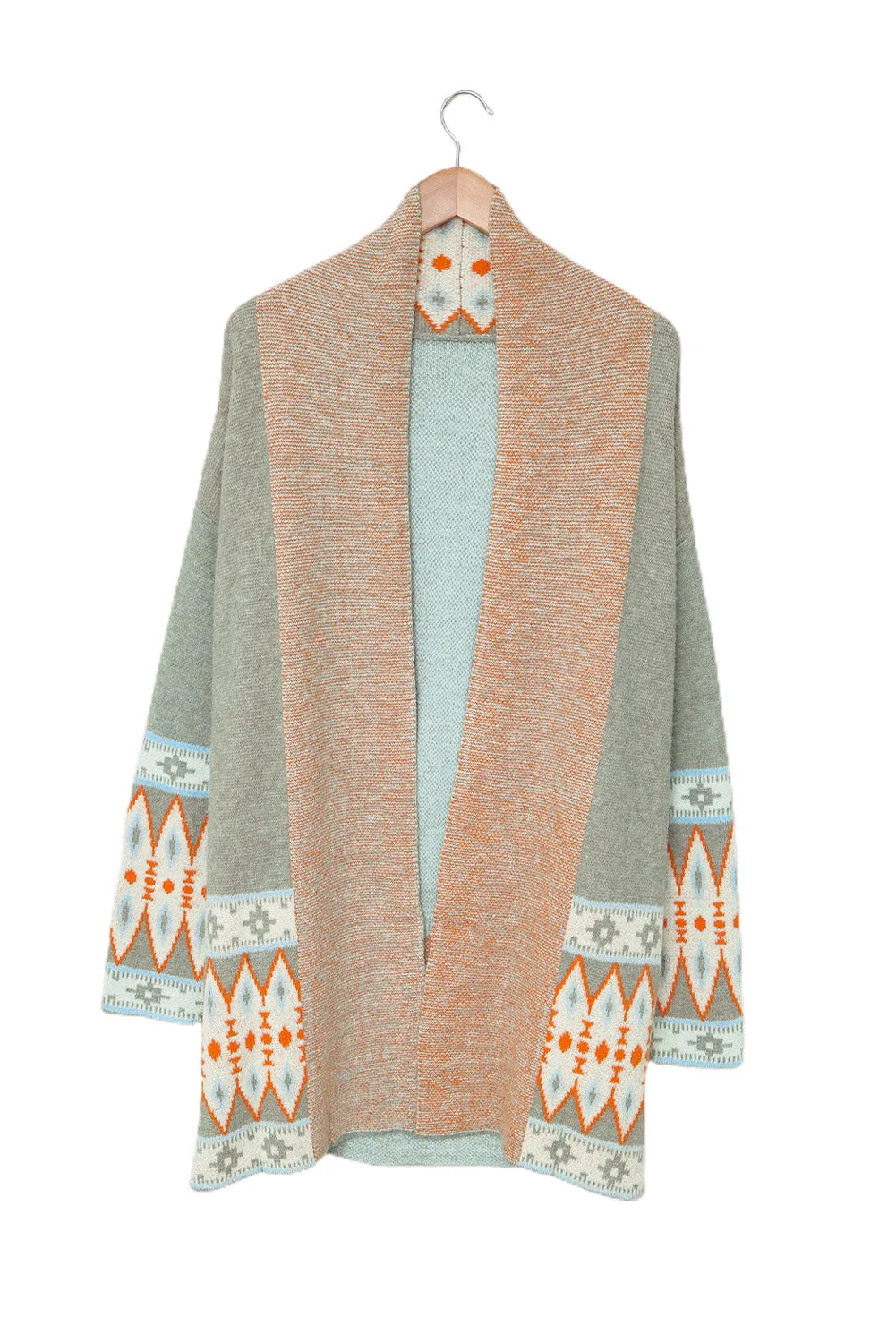 Aztec Print Open Front Knitted Cardigan