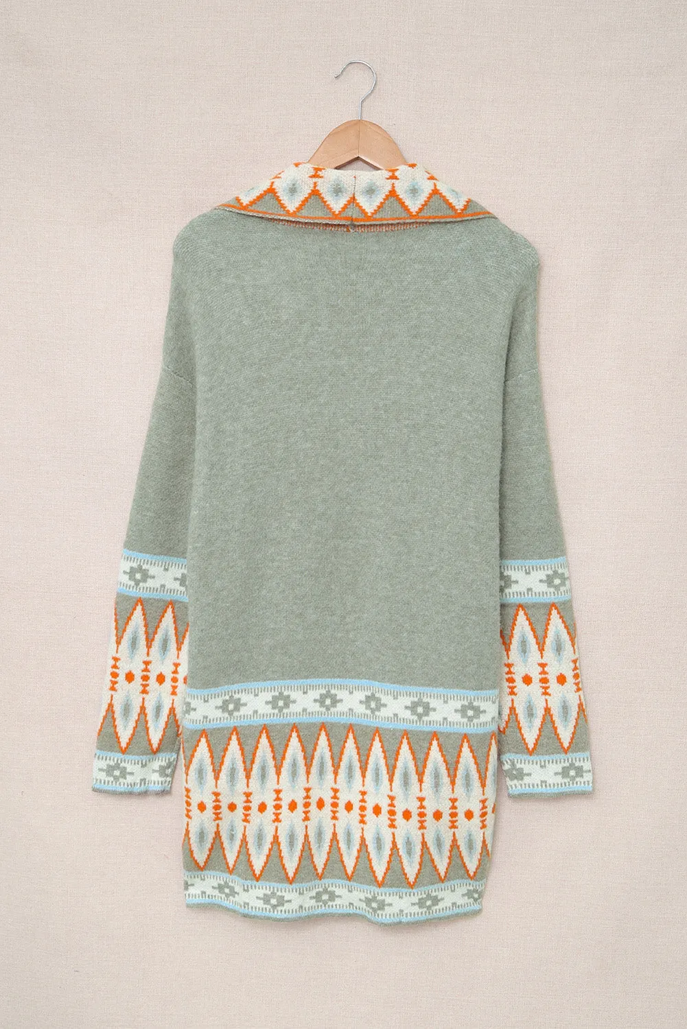 Aztec Print Open Front Knitted Cardigan