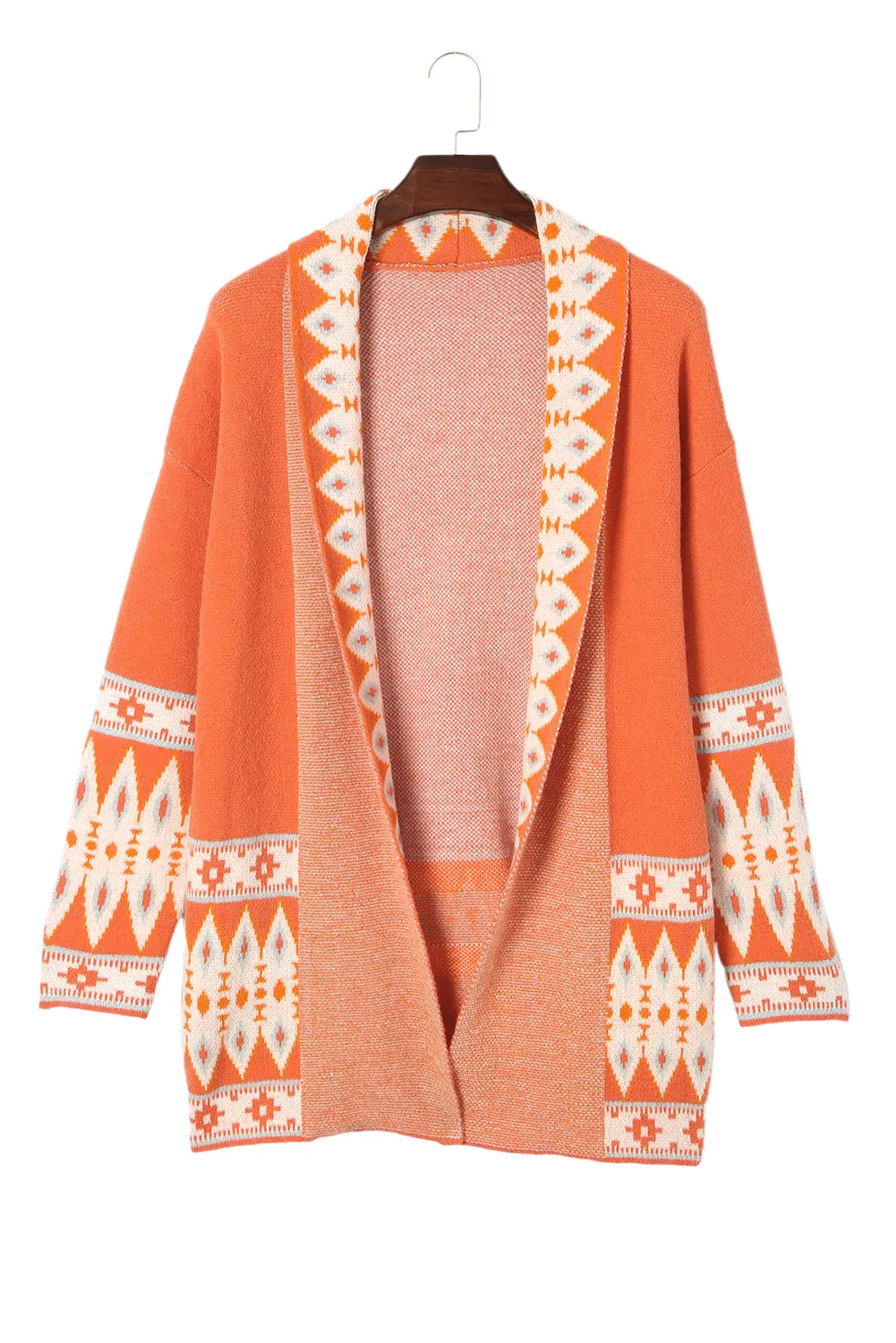 Aztec Print Open Front Knitted Cardigan