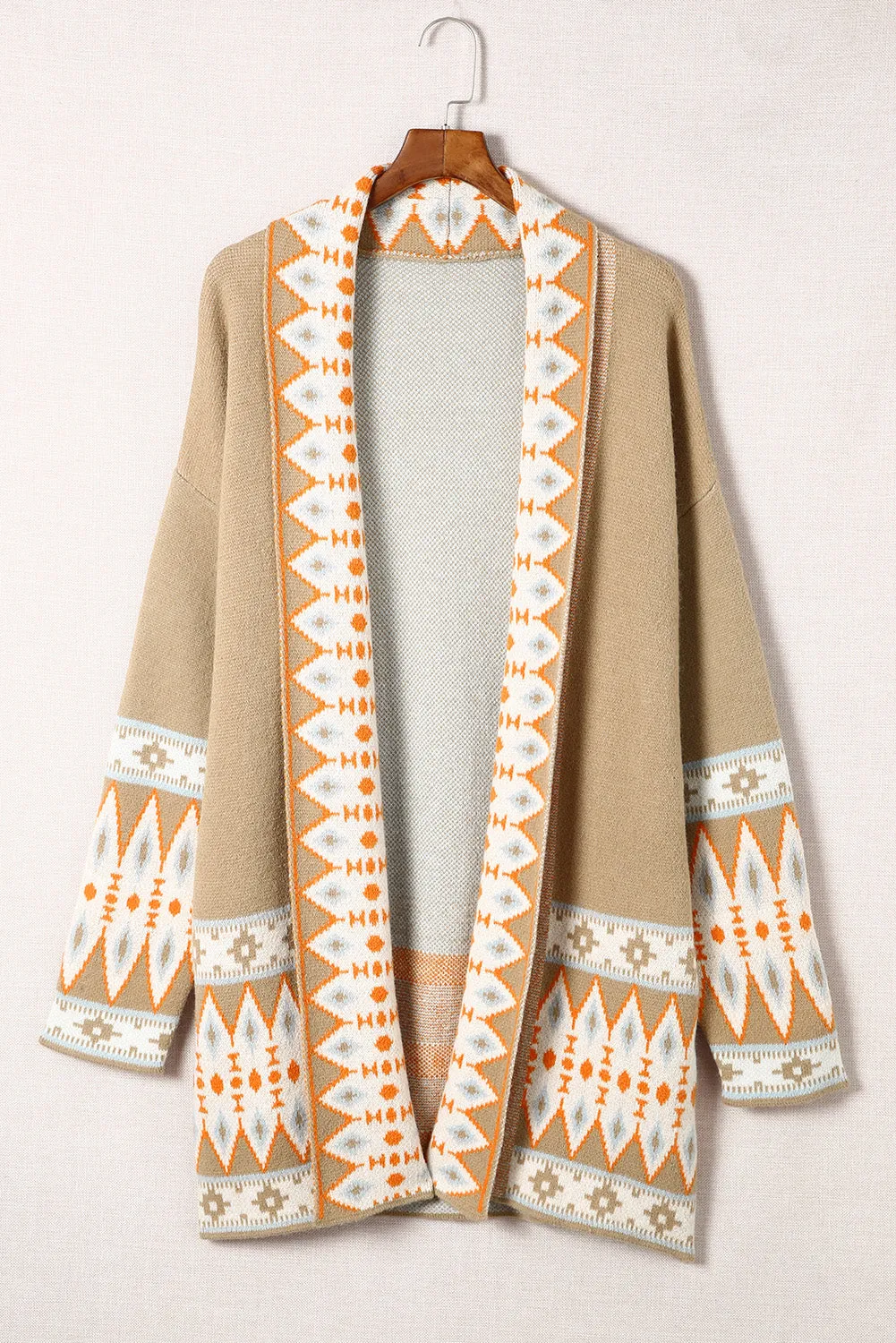 Aztec Print Open Front Knitted Cardigan