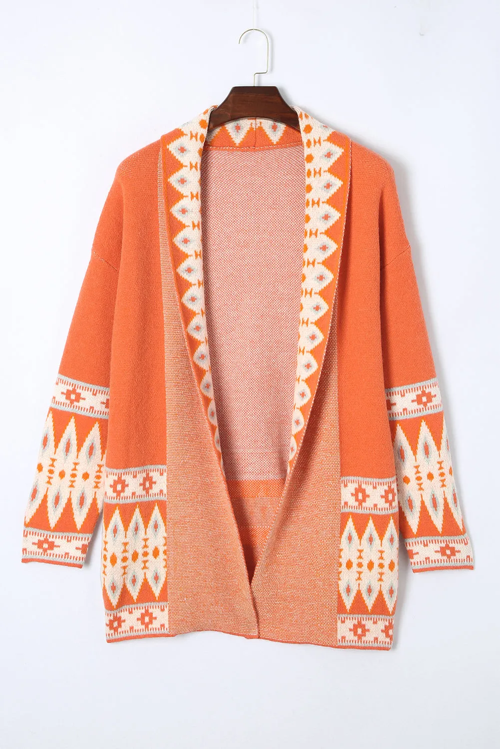 Aztec Print Open Front Knitted Cardigan