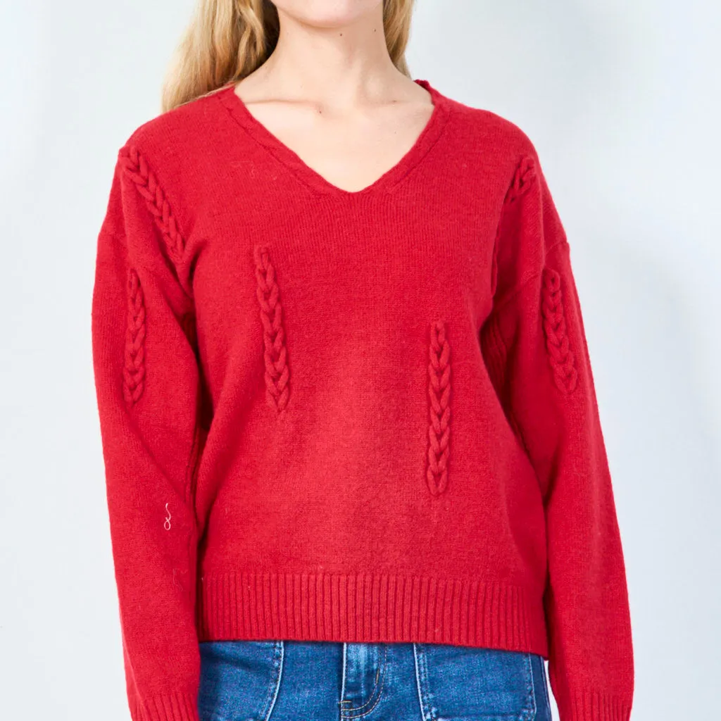 Cable-Knit Sweater with V-Neck Wholesale