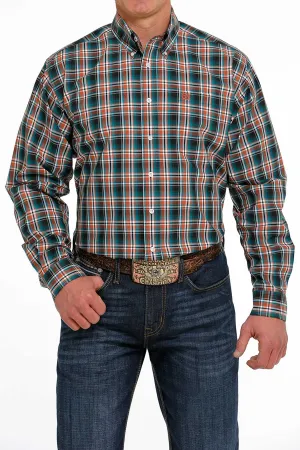 Cinch Mens Plaid Buttoned Down Western L/S Shirt - Black/Orange/Teal/White - MTW1105494