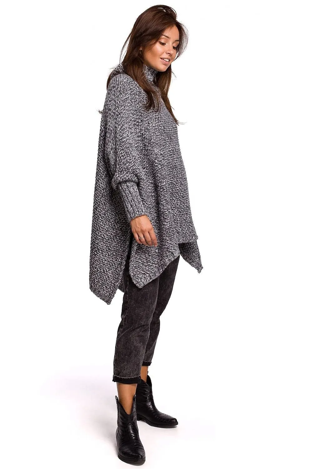 Cozy Knit Turtleneck Poncho Cape