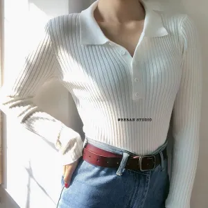 Cozy Long sleeve knitted polo shirt Tops Womens