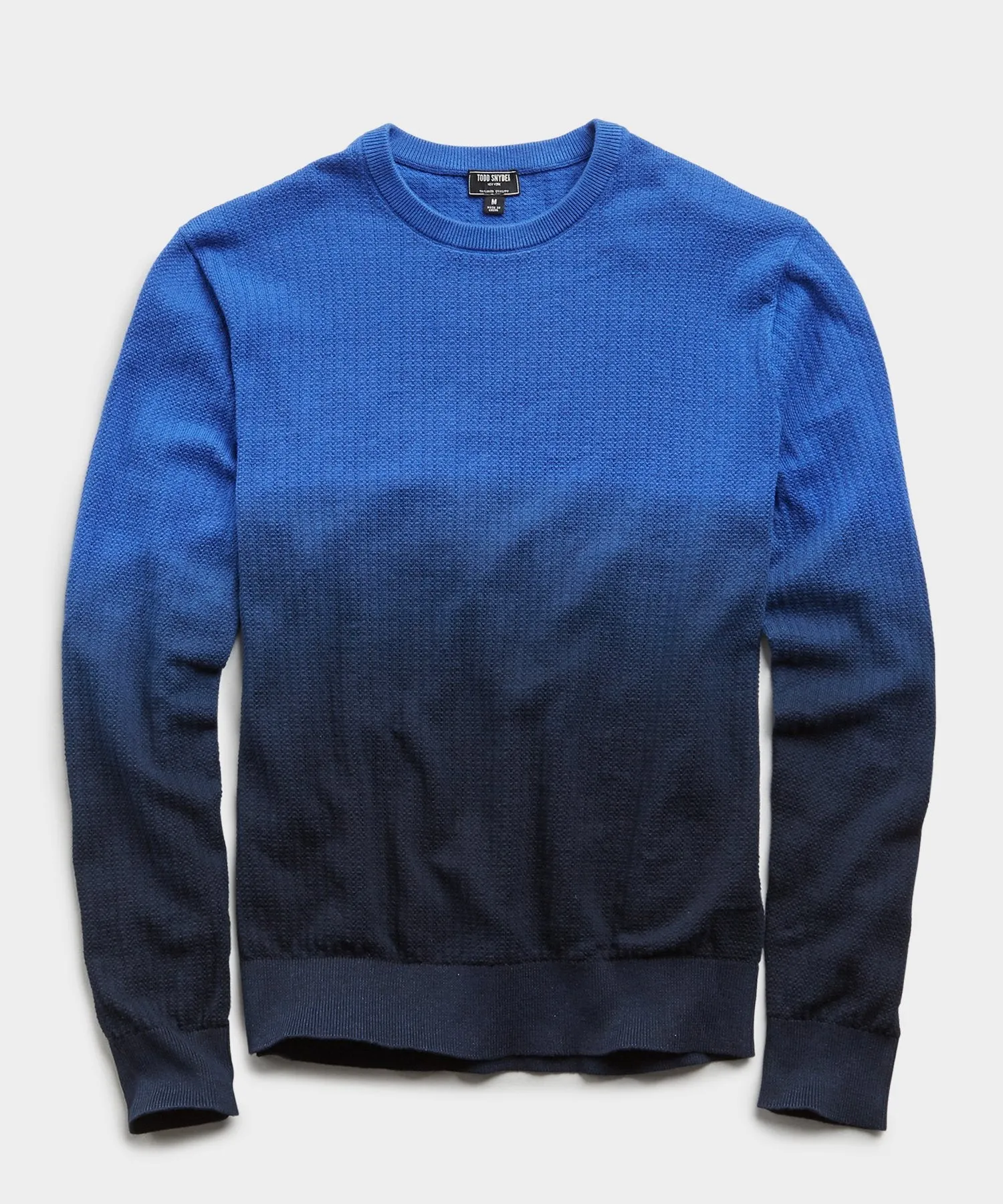 Dip Dye Textured Cotton Crew Sweater in Navy