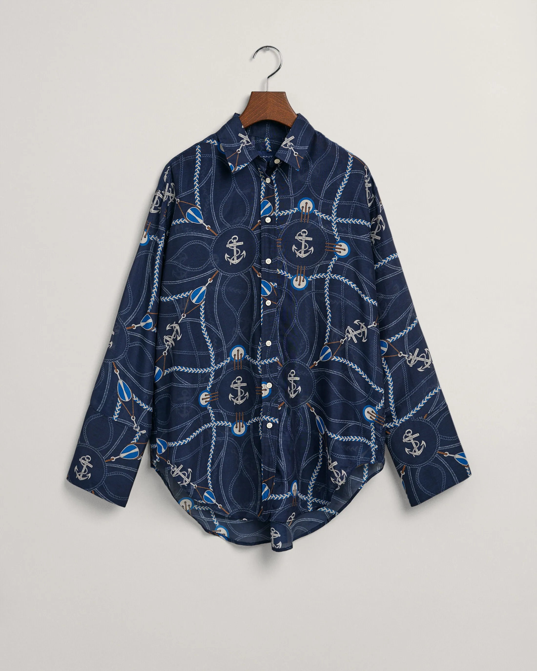 GANT Relaxed Fit Sailing Print Cotton Silk Blouse Evening Blue 0154