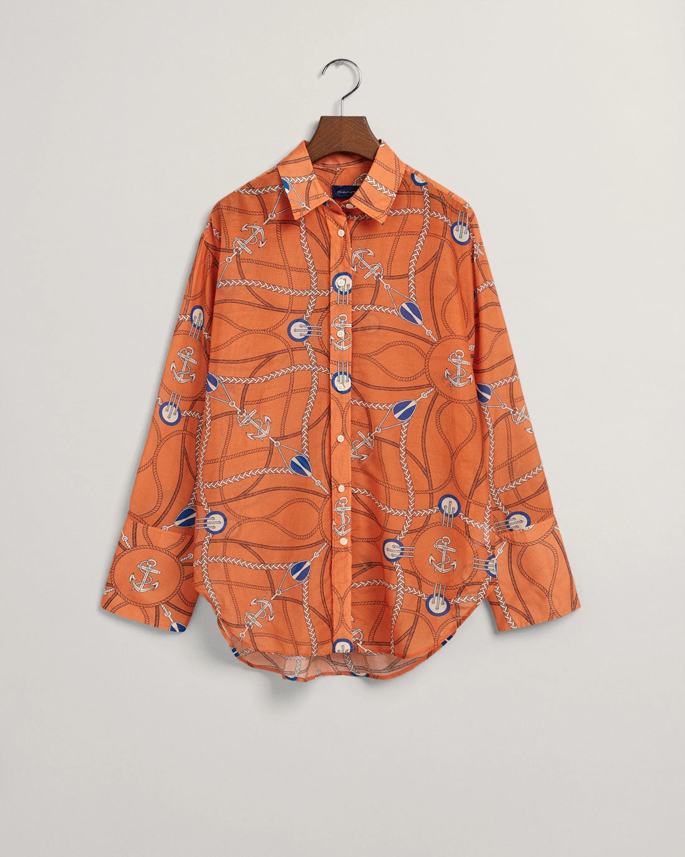 GANT Relaxed Fit Sailing Print Cotton Silk Blouse in Apricot 0154