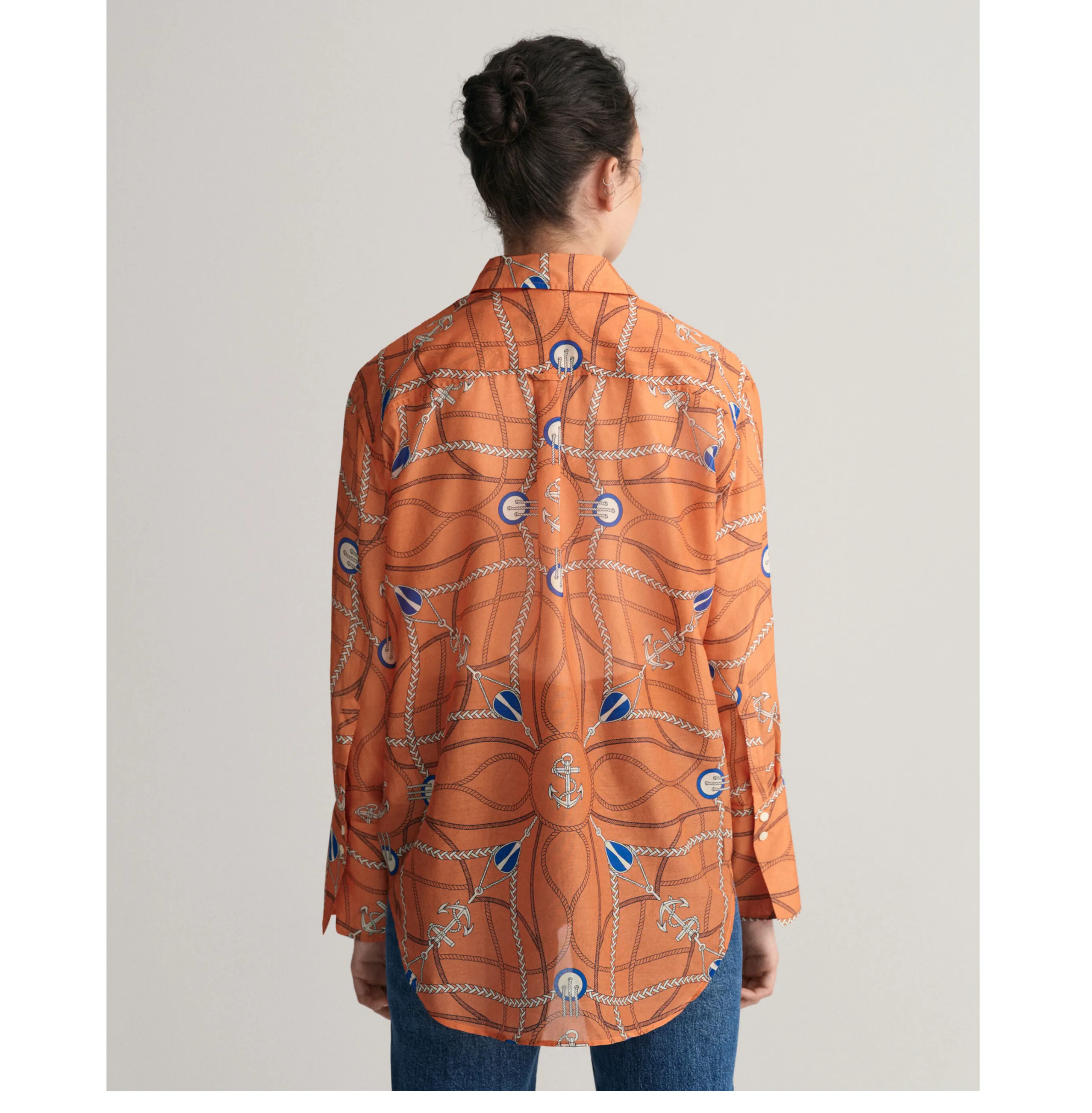 GANT Relaxed Fit Sailing Print Cotton Silk Blouse in Apricot 0154