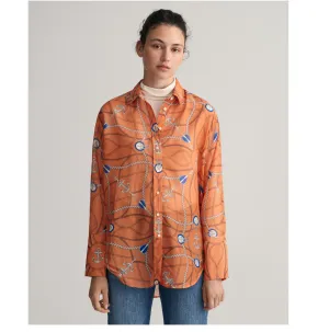 GANT Relaxed Fit Sailing Print Cotton Silk Blouse in Apricot 0154