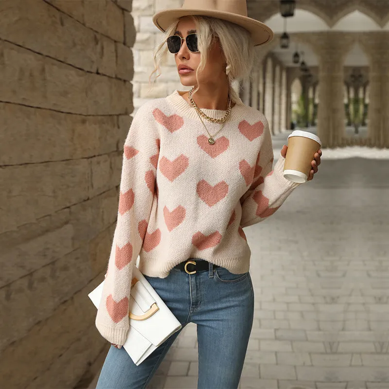 Heart Knitted Long Sleeves Sweater