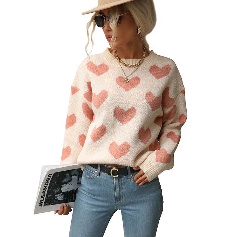 Heart Knitted Long Sleeves Sweater