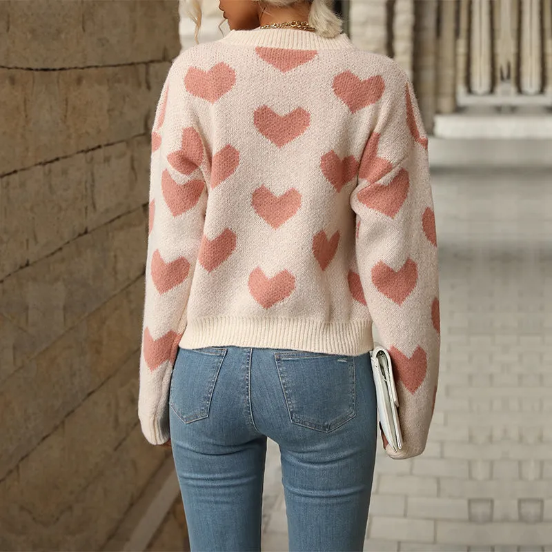 Heart Knitted Long Sleeves Sweater