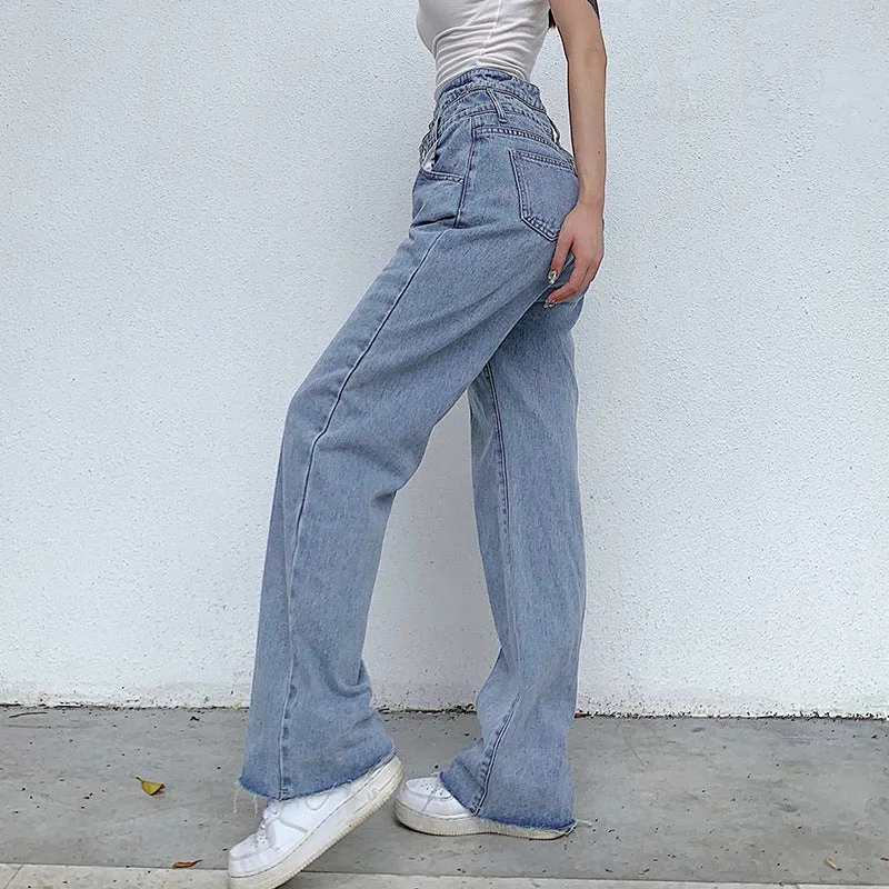 High Waist Cross Double Waist Casual Daddy Wide Leg Pants