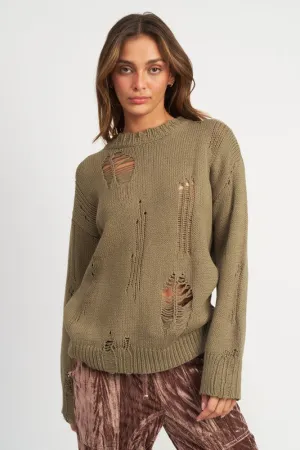 Hot Girl Distressed Factor Oversized Sweater