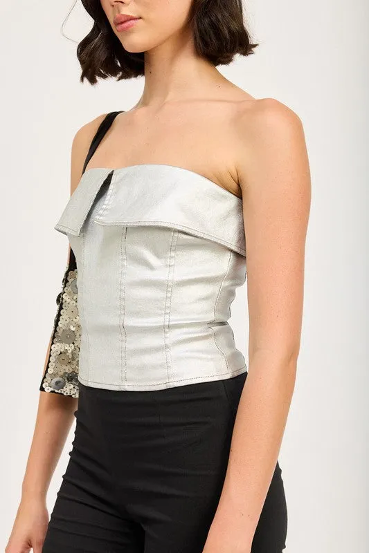 Hot Girl Fold Over Corset Top In Silver