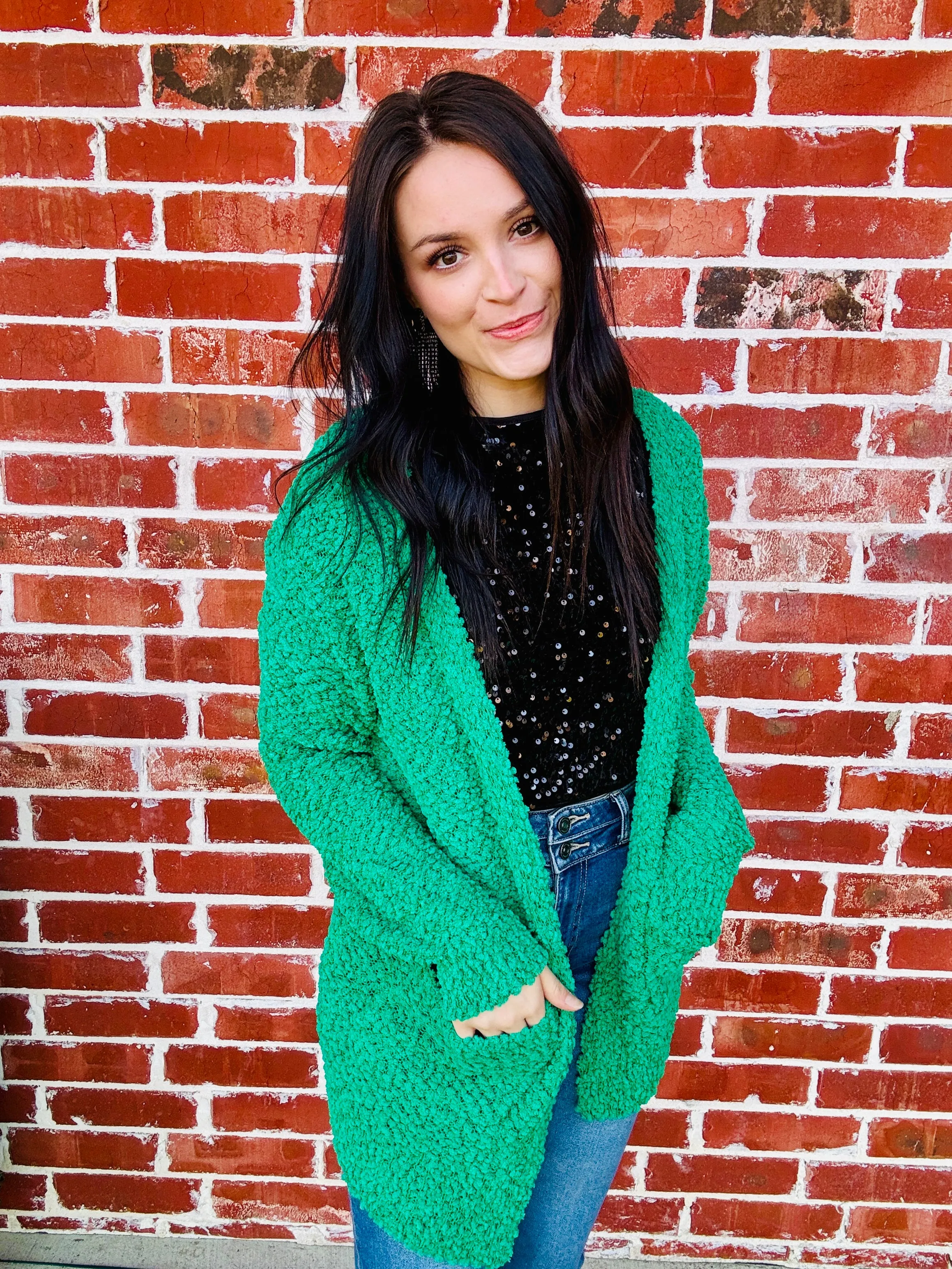 Kelly Green Popcorn Cozy Cardigan