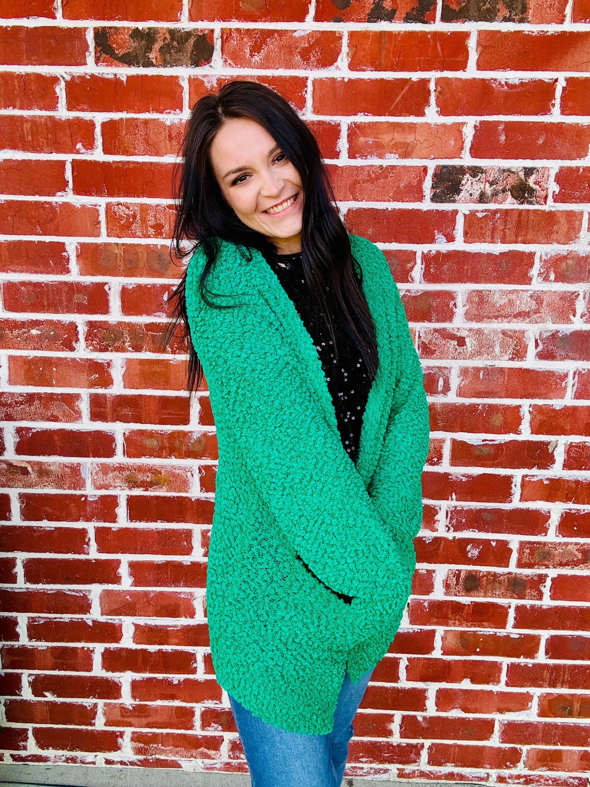 Kelly Green Popcorn Cozy Cardigan