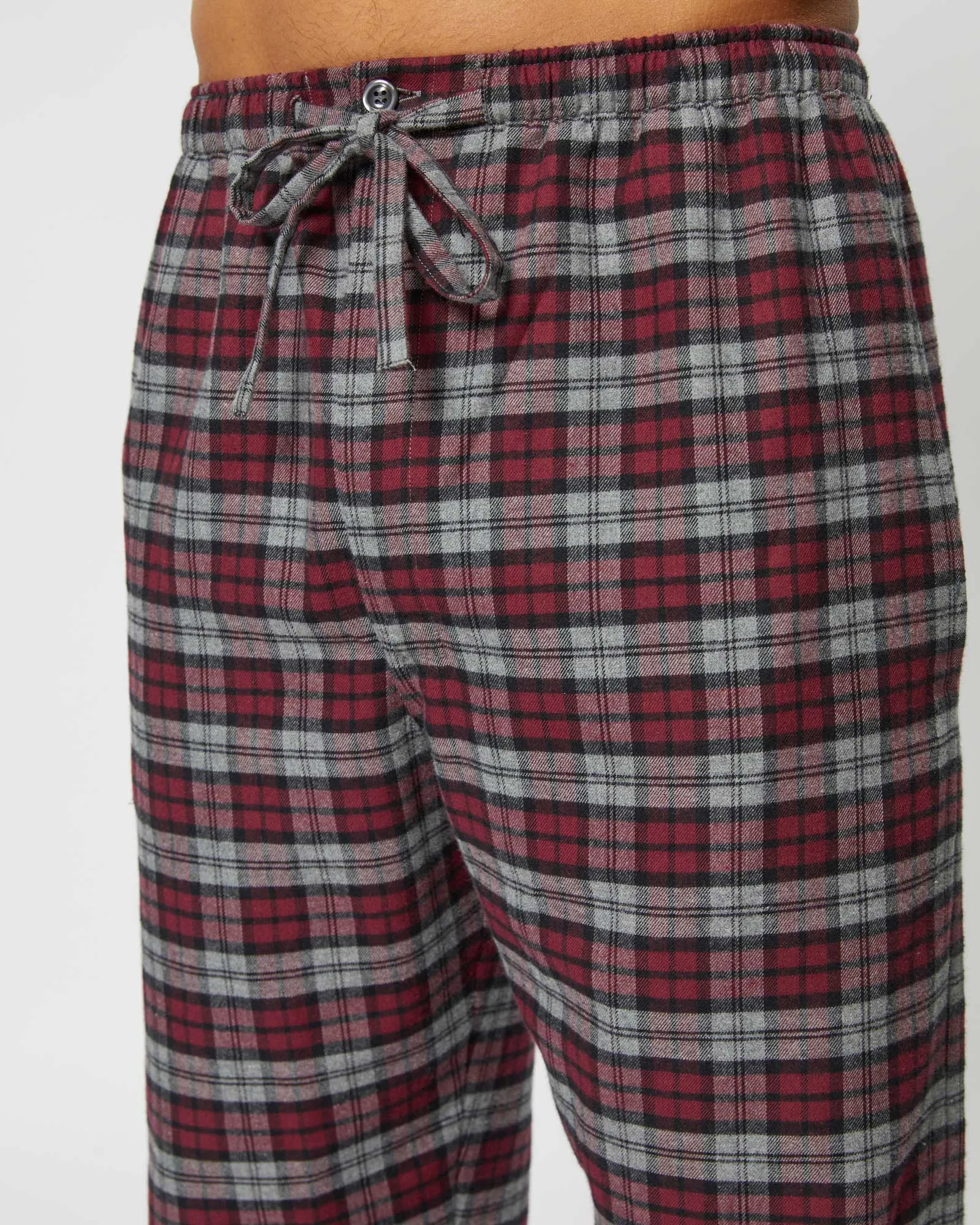 Men's Brushed Cotton Pajama Pants - Litton Burgundy Tartan