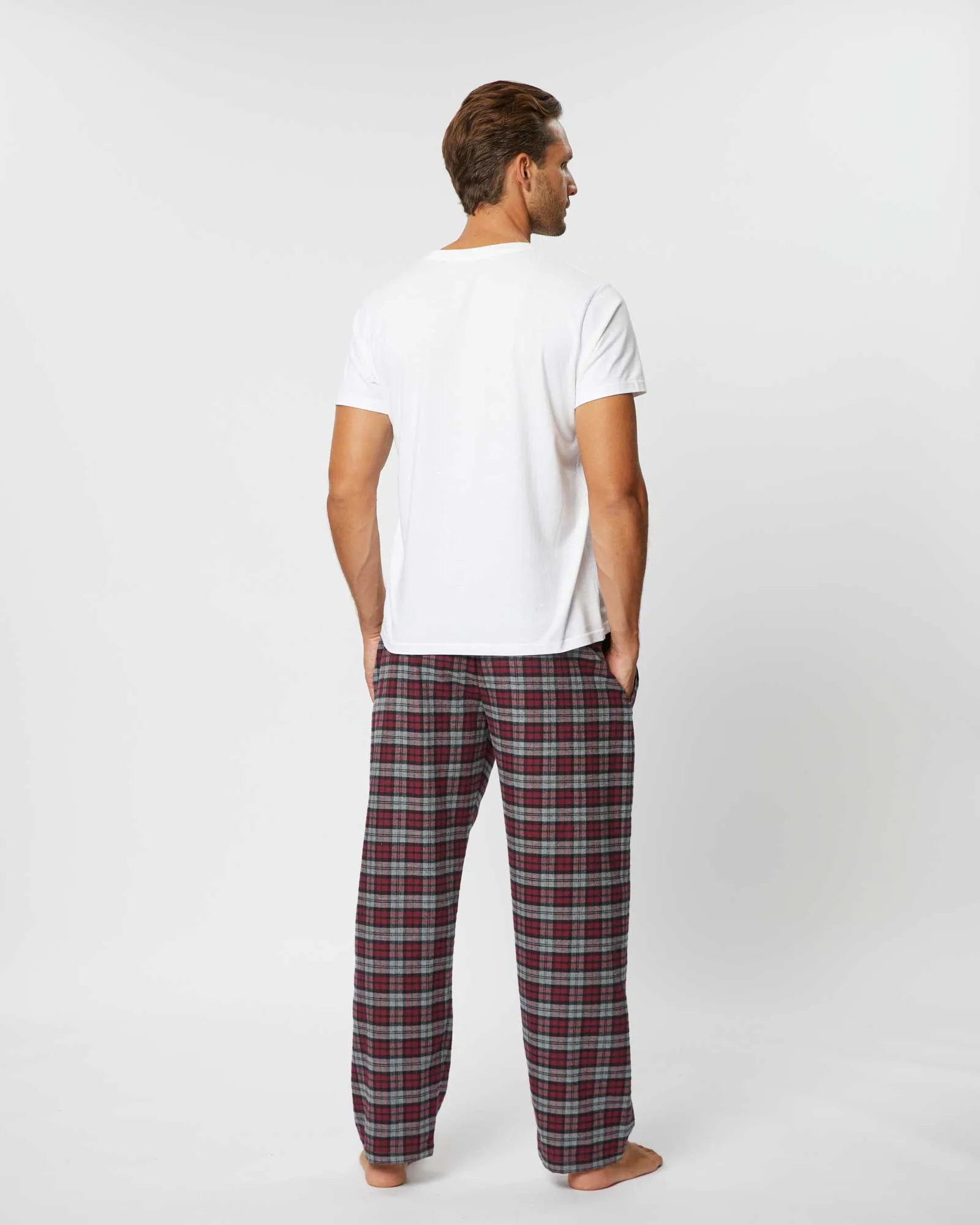 Men's Brushed Cotton Pajama Pants - Litton Burgundy Tartan