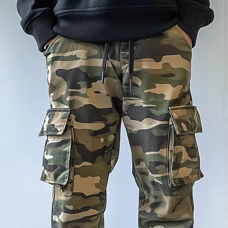 Men's Fashion Camo Elastic Waist Multi-pocket Cargo Pants 31790104Z