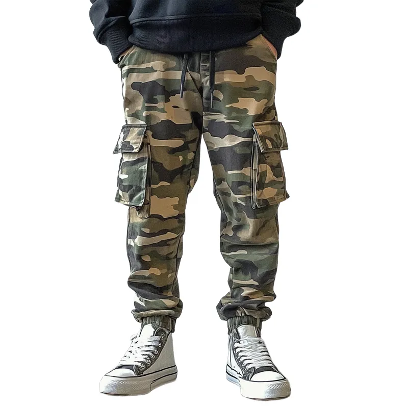 Men's Fashion Camo Elastic Waist Multi-pocket Cargo Pants 31790104Z