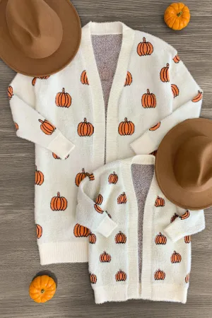 Mom & Me - Cozy Cream Pumpkin Cardigan