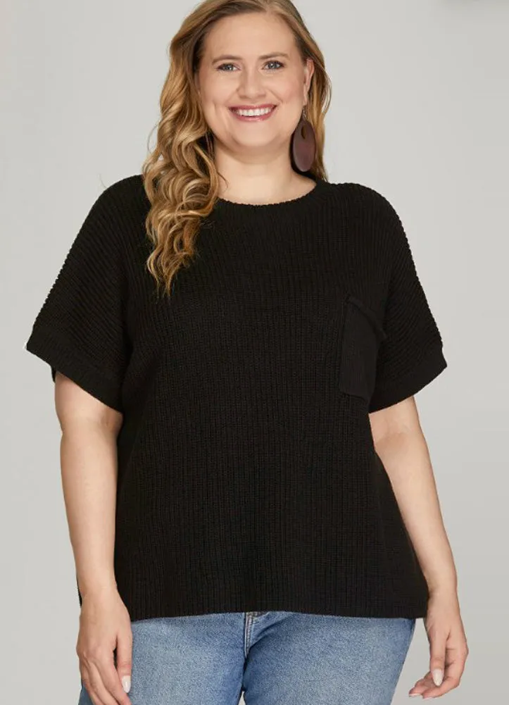 Plus SS Sweater Top in Black by She   Sky