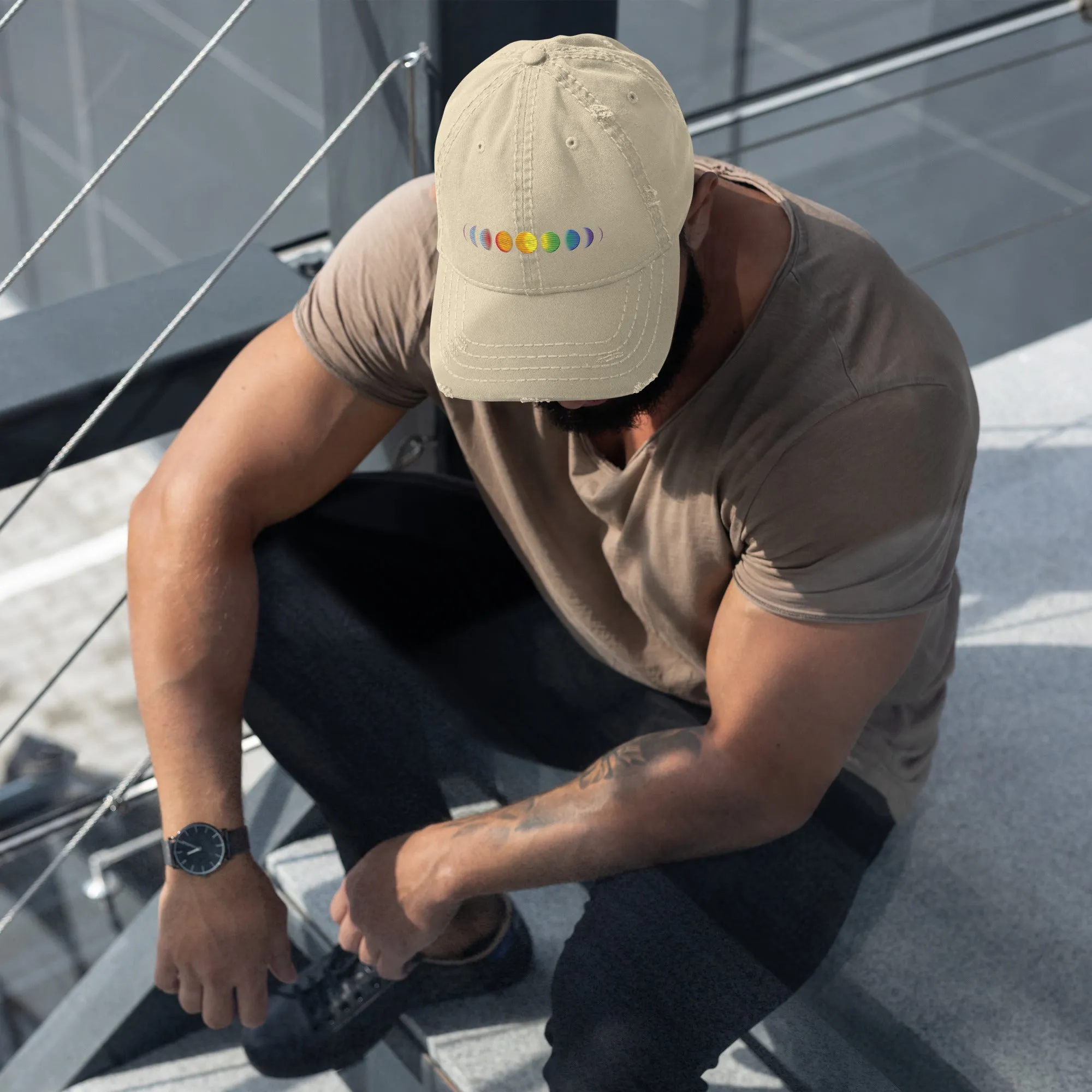 Rainbow Moons Distressed Cap