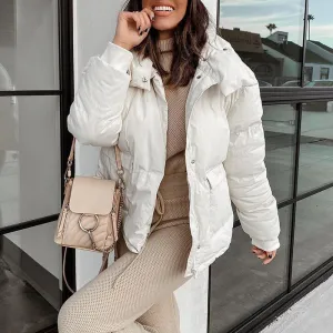 Simplee Causal warm white winter girl coat