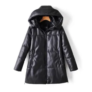 Simplee Elegant black straight tube long parkas Winter coat