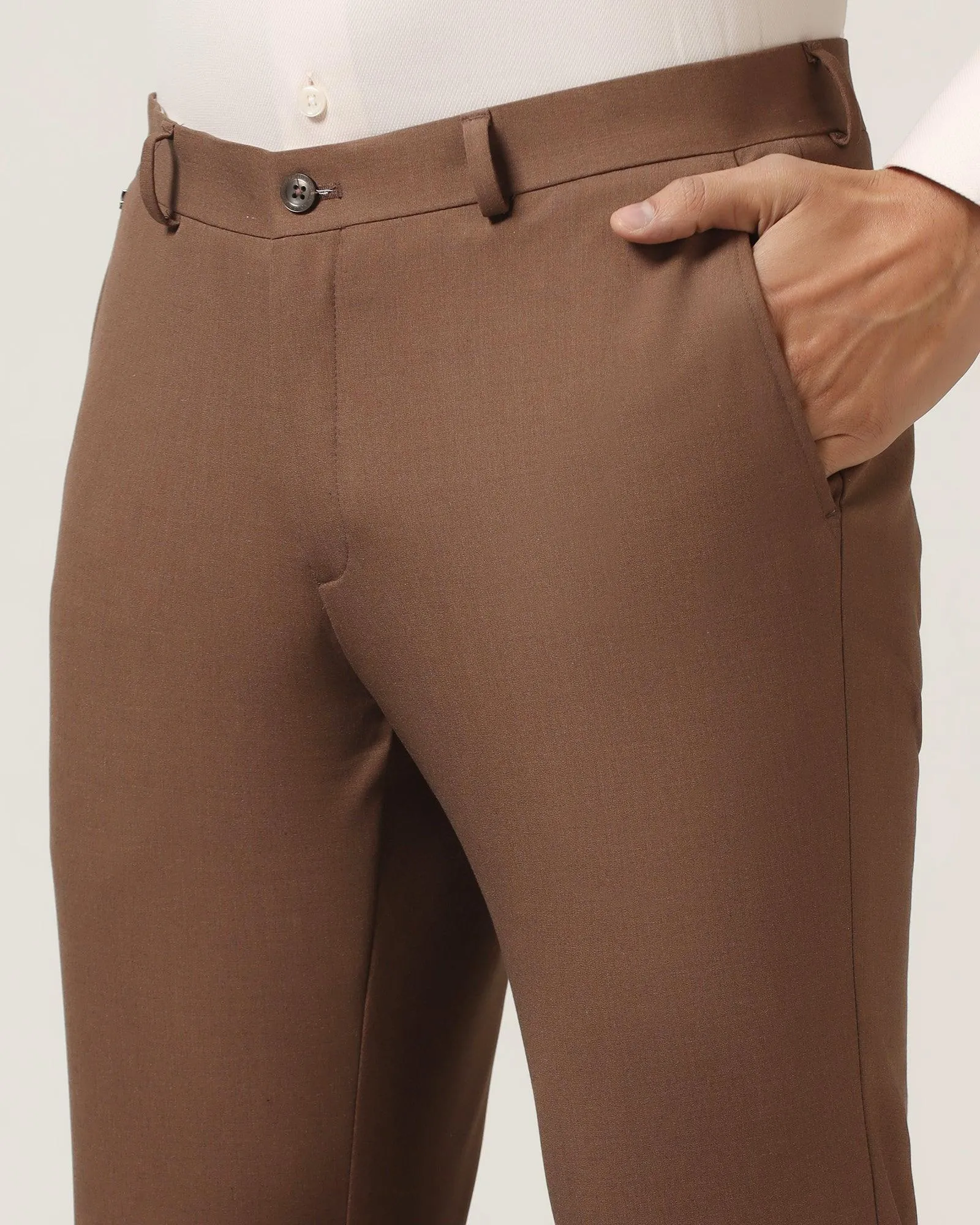 Slim Fit B-91 Formal Mid Brown Solid Trouser - Davidson