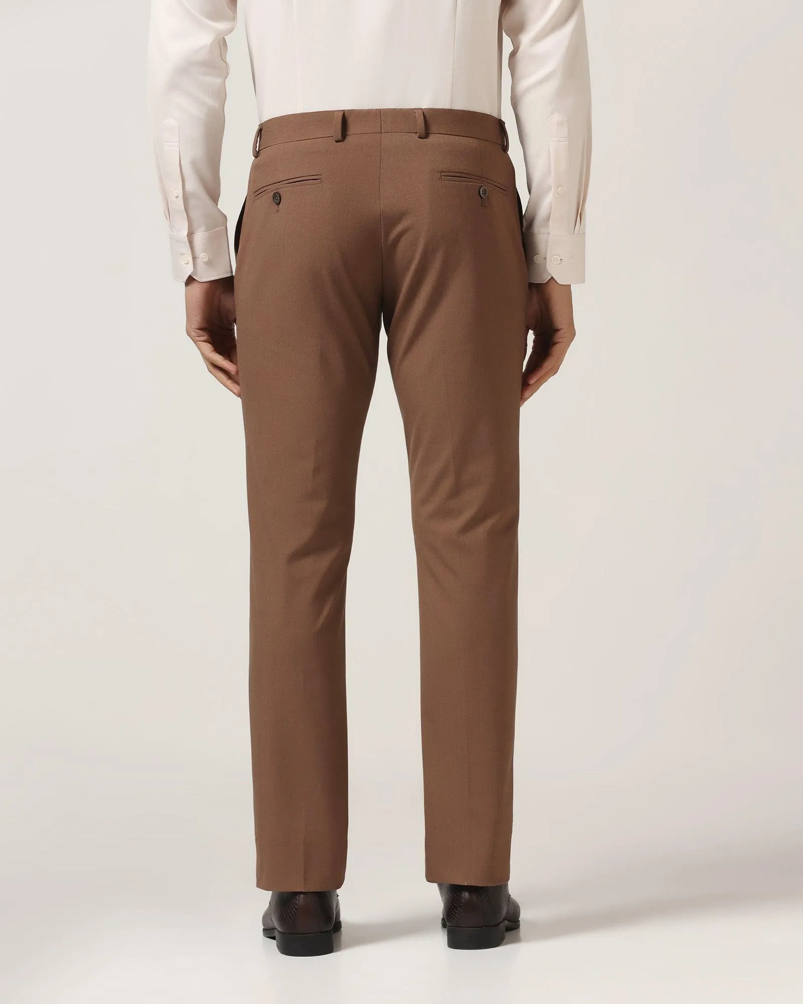 Slim Fit B-91 Formal Mid Brown Solid Trouser - Davidson