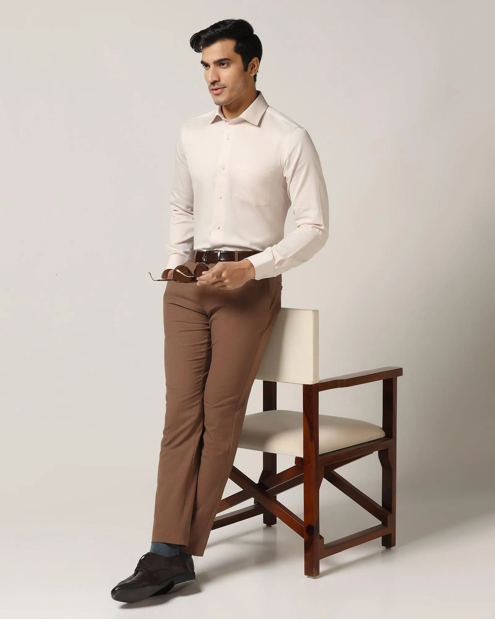 Slim Fit B-91 Formal Mid Brown Solid Trouser - Davidson