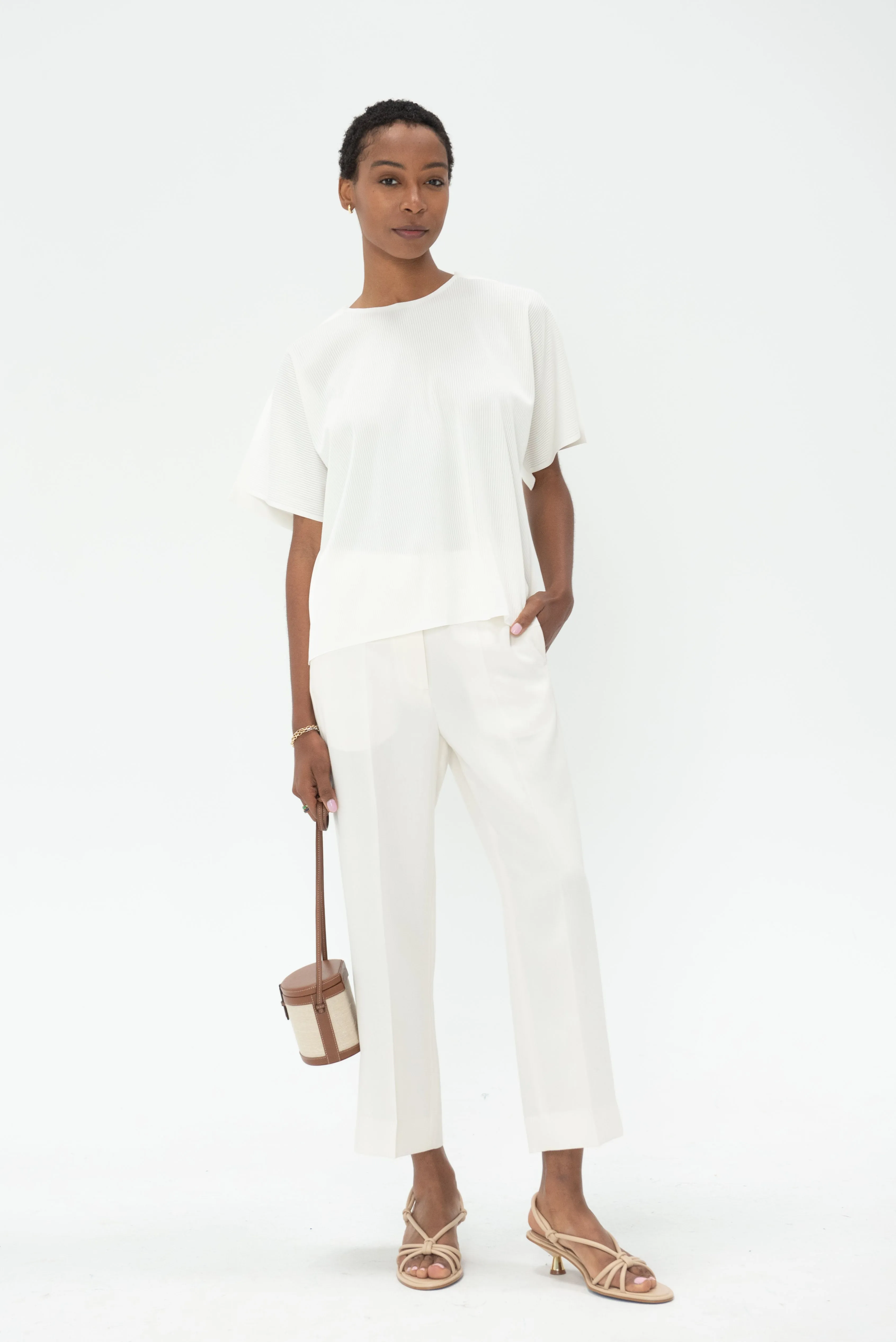 Straight Cropped Trousers, Off White