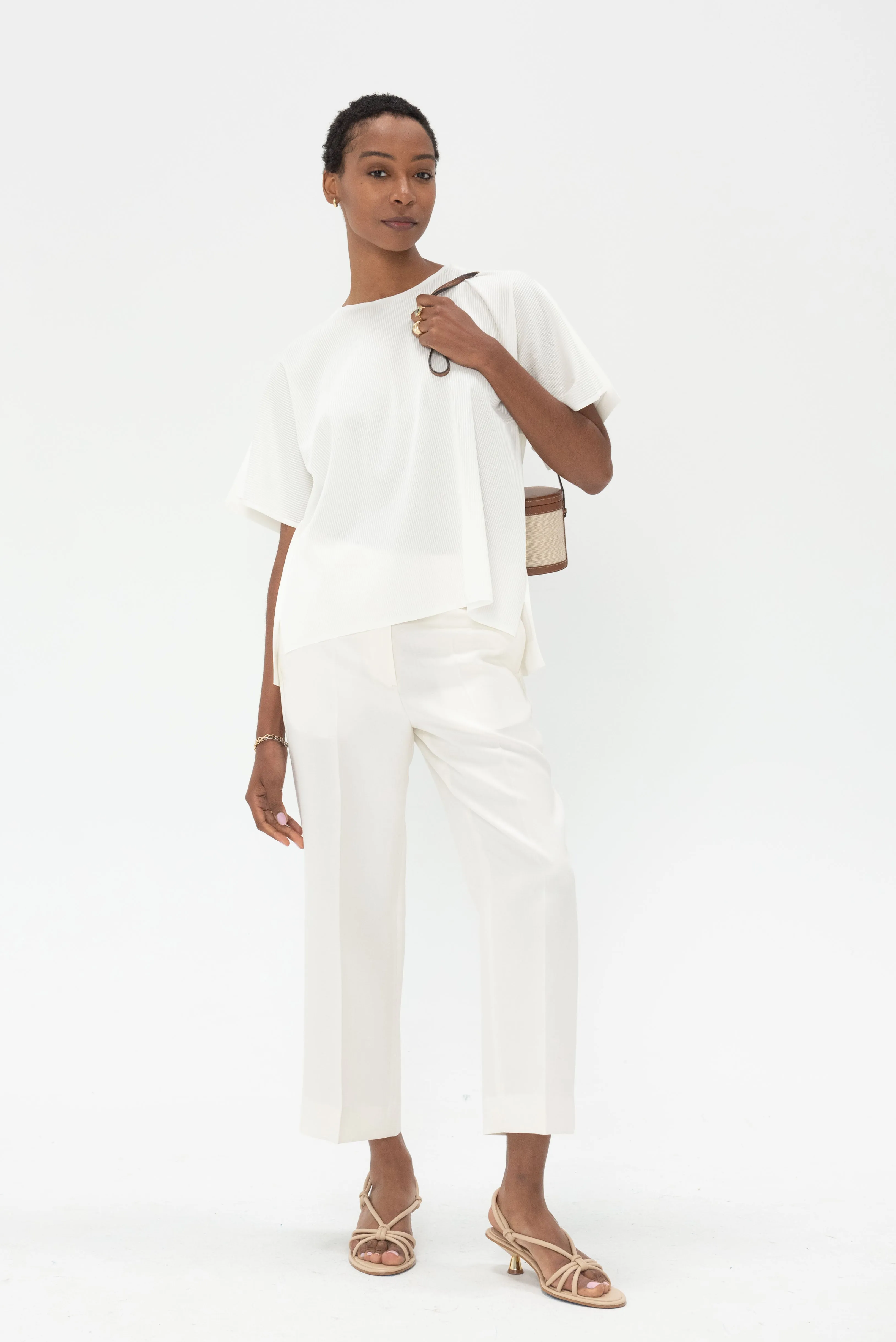 Straight Cropped Trousers, Off White