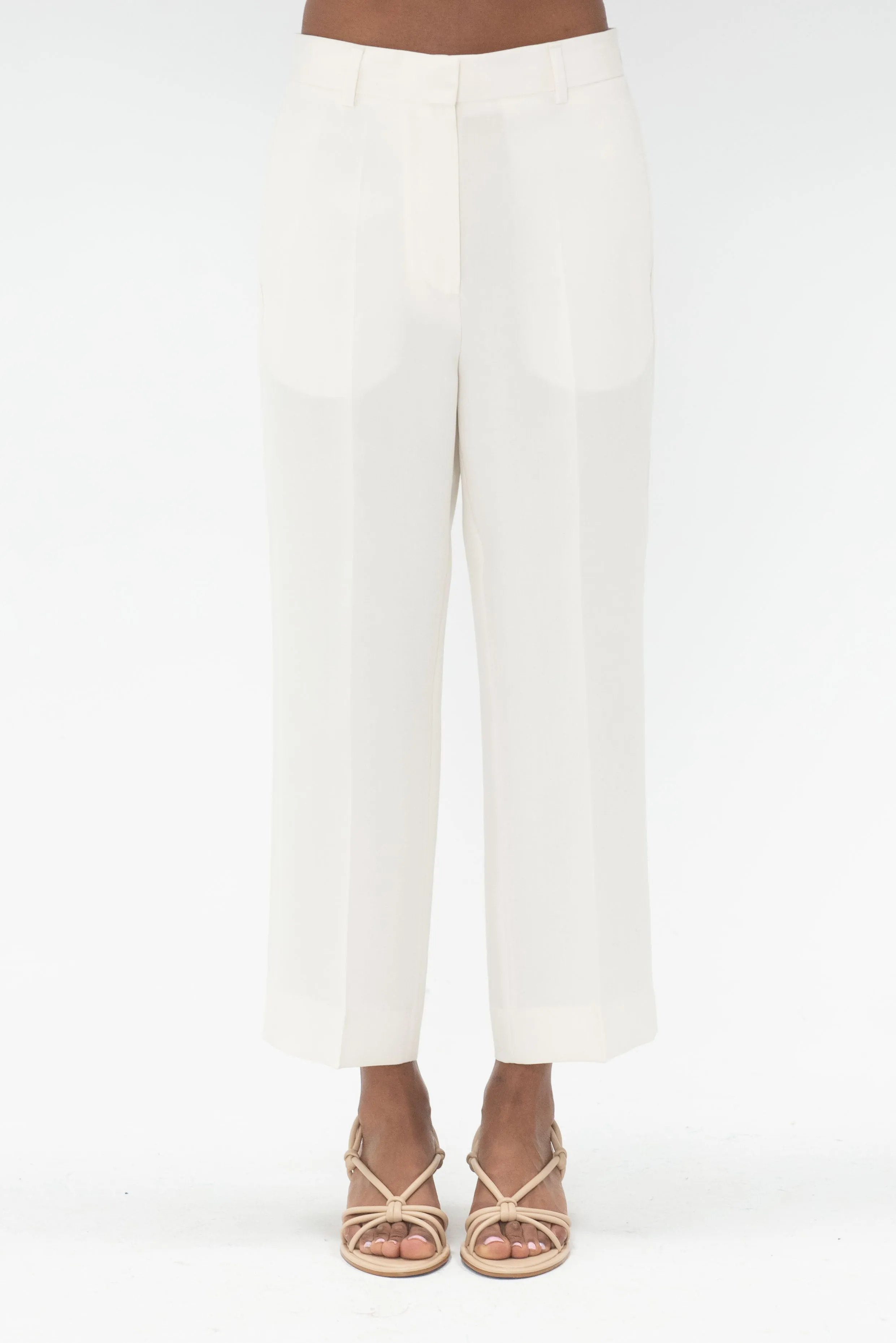 Straight Cropped Trousers, Off White