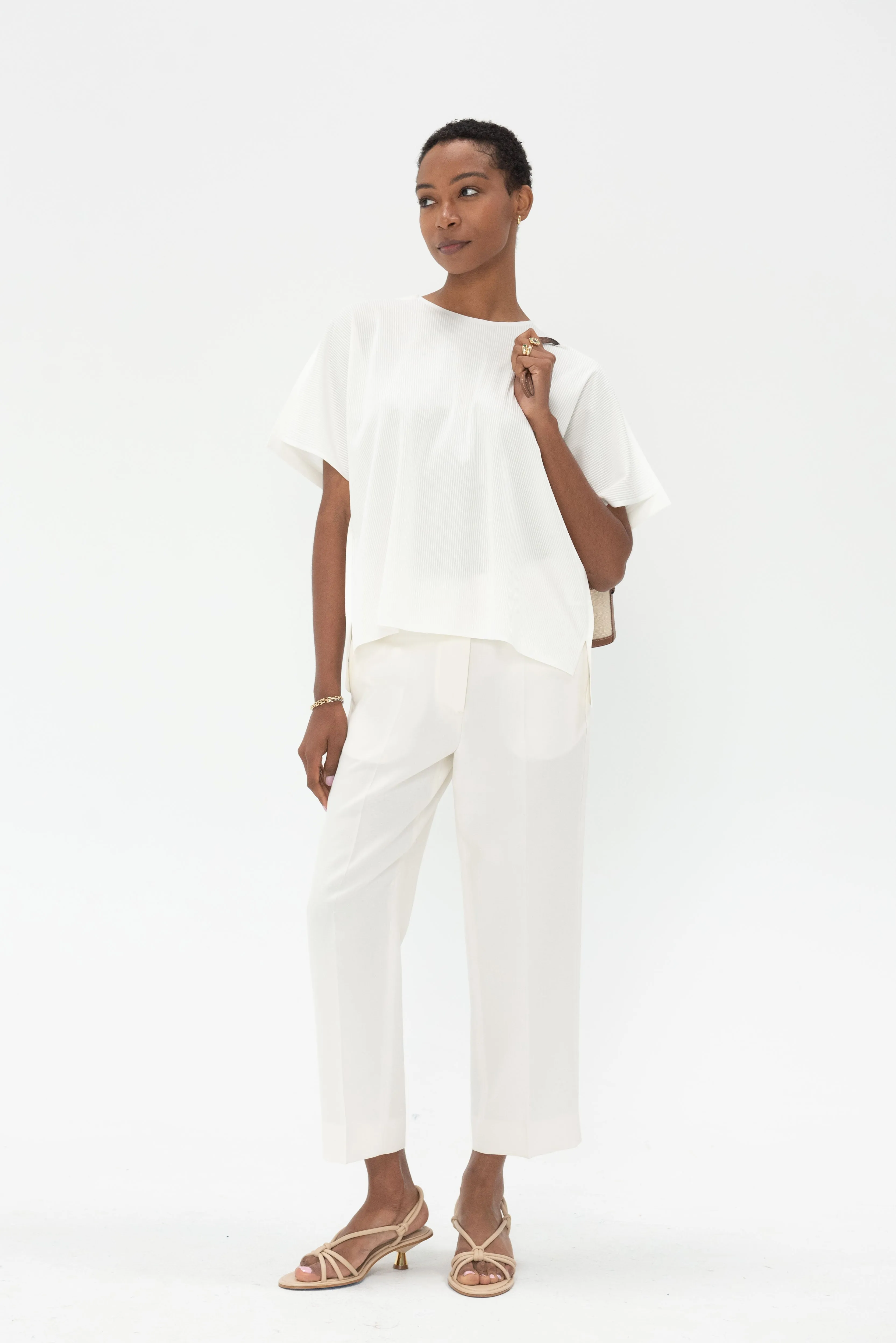 Straight Cropped Trousers, Off White