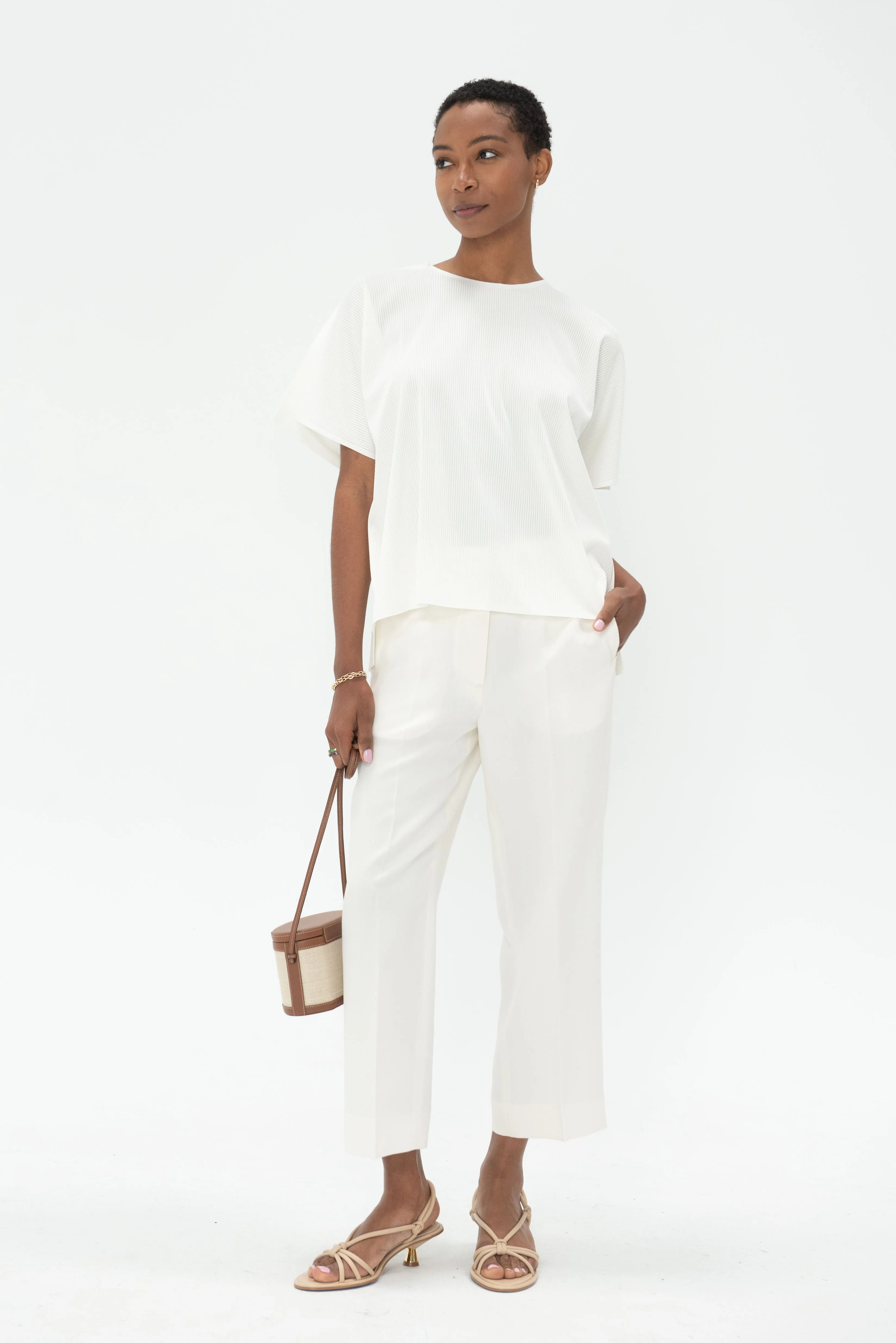 Straight Cropped Trousers, Off White