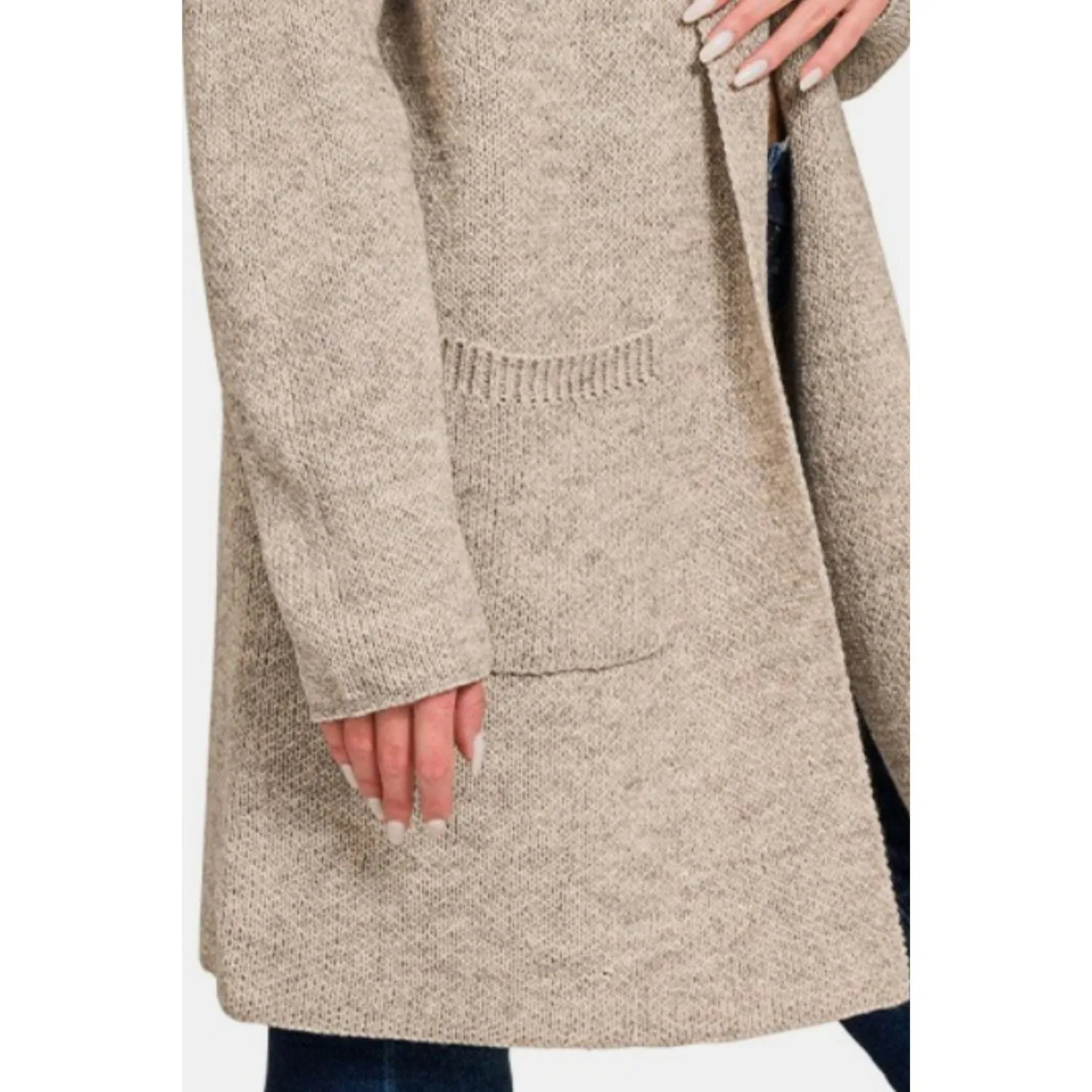 The Heather Oatmeal Hooded Open Front Sweater Cardigan