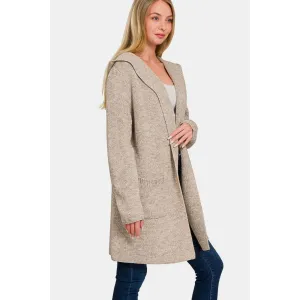 The Heather Oatmeal Hooded Open Front Sweater Cardigan