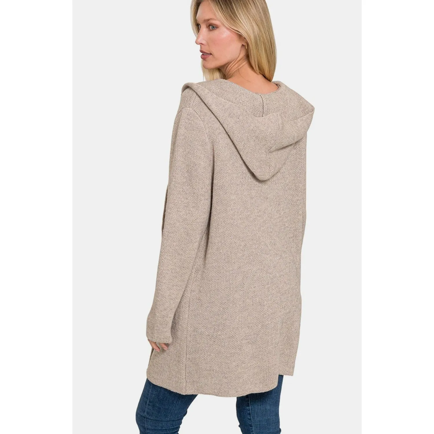 The Heather Oatmeal Hooded Open Front Sweater Cardigan