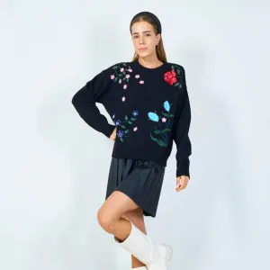 Vibrant floral applique sweater wholesale