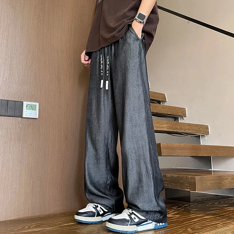 Wiaofellas  -  Wide Pants Ice Silk Pants Slacks Trousers for Men High Quality Brands Harajuku Man Baggy New Straight Men's Clothing